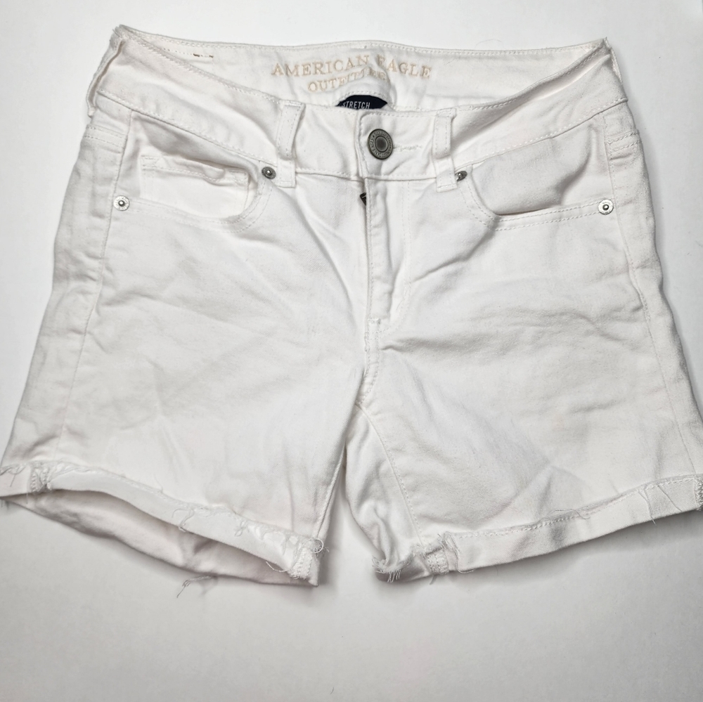 American Eagle White Jean Shorts 4